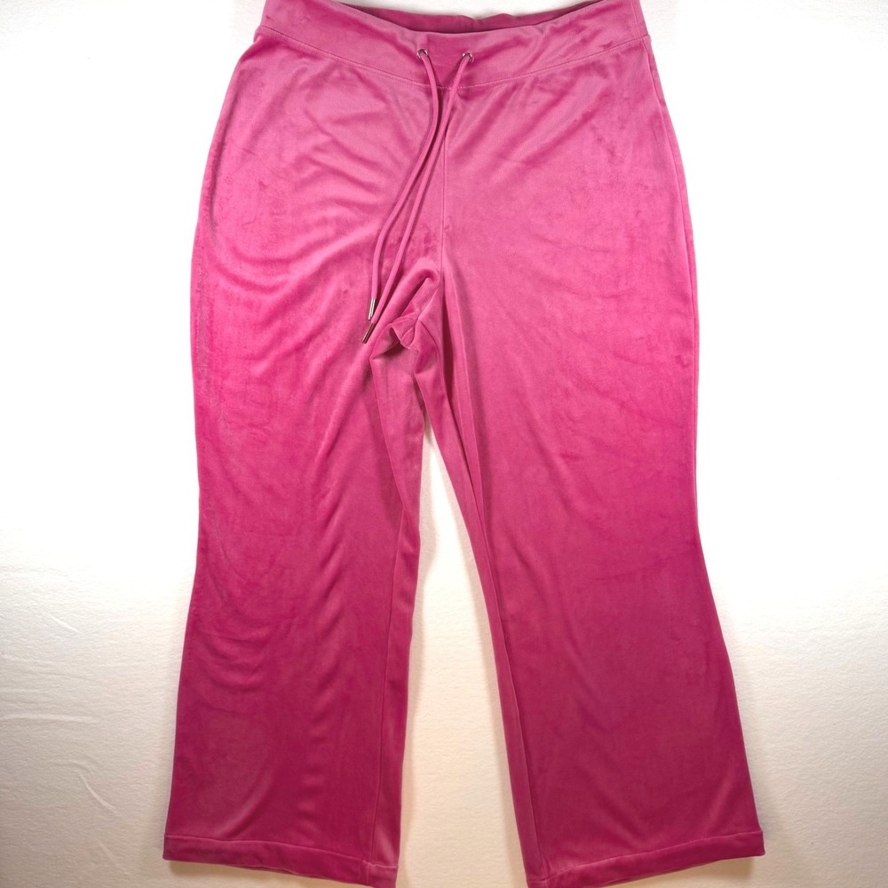 Y2K Barbiecore Pink Velour Lounge Pants Wide Leg Drawstring Womens XL